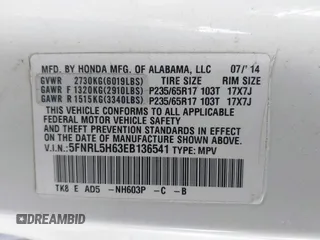 2014 Honda Odyssey EX-L with VIN 5FNRL5H63EB136541, listed as a IAAI auction lot 41866320 with 148,696 mi miles and . Bid and sale history available at DreamBid. Image 9.