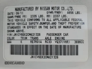 2012 Infiniti G37 Journey with VIN JN1CV6EK2CM421326, listed as a Copart auction lot 54708665 with 165,302 mi miles and Salvage Title. Bid and sale history available at carsss.com. Image 12.