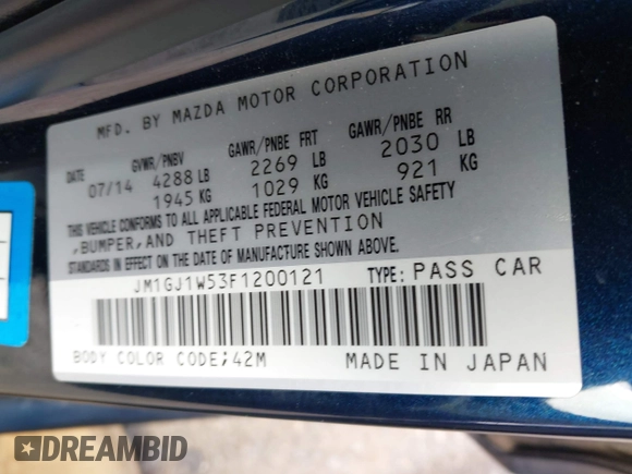 2015 Mazda 6 i Grand Touring with VIN JM1GJ1W53F1200121, listed as a IAAI auction lot 42173036 with 76,184 mi miles and . Bid and sale history available at DreamBid. Image 9.