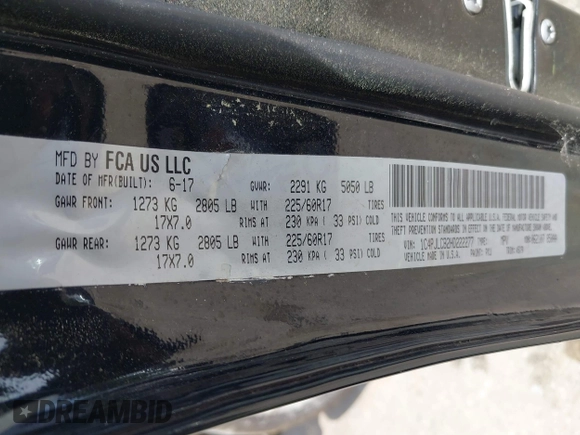 2017 Jeep Cherokee Latitude with VIN 1C4PJLCB2HD222277, listed as a IAAI auction lot 42270866 with 172,742 mi miles and . Bid and sale history available at DreamBid. Image 9.