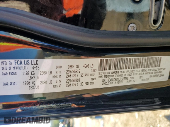 2018 Jeep Compass Altitude with VIN 3C4NJDBBXJT325669, listed as a Copart auction lot 87762825 with 70,738 mi miles and Salvage Title. Bid and sale history available at carsss.com. Image 13.