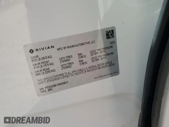 2024 Rivian R1S Adventure z VIN 7PDSGABA1RN030813, wystawiony jako Copart lot #47614385 z przebiegiem 16 946 mil mil oraz Szkody całkowita. Historia ofert i sprzedaży dostępna na DreamBid. Obrazek 15.