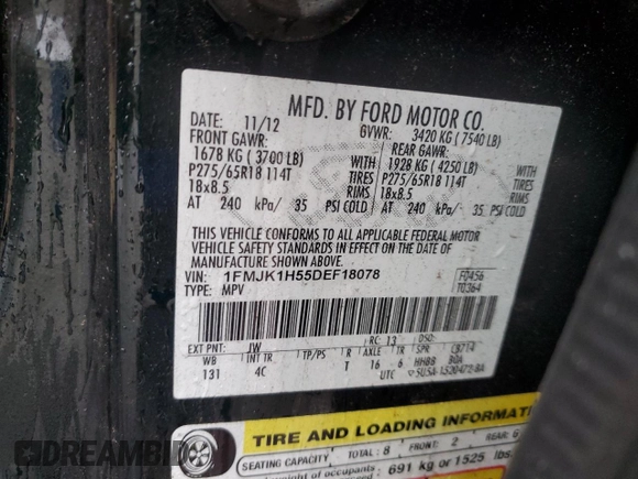 2013 Ford Expedition Max XLT with VIN 1FMJK1H55DEF18078, listed as a Copart auction lot 79518494 with 176,617 mi miles and Salvage title. Bid and sale history available at DreamBid. Image 13.