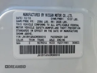 2012 Infiniti M37 with VIN JN1BY1AR4CM390010, listed as a Copart auction lot 57322484 with 165,977 mi miles and Salvage Title. Bid and sale history available at carsss.com. Image 13.