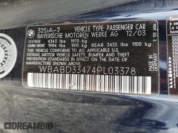 2004 BMW 3 Series 325Ci с VIN WBABD33474PL03378, выставлен на аукционе Copart как лот 52434965 с пробегом 105 151 миль миль и Списание • Salvage title. История ставок и продаж доступна на DreamBid. Изображение 12.