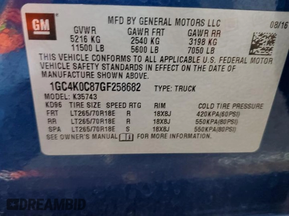 2016 Chevrolet Silverado 3500HD LTZ z VIN 1GC4K0C87GF258682, wystawiony jako Copart lot #57608235 z przebiegiem 213 684 mil mil oraz Szkoda całkowita • Salvage title. Historia ofert i sprzedaży dostępna na DreamBid. Obrazek 12.