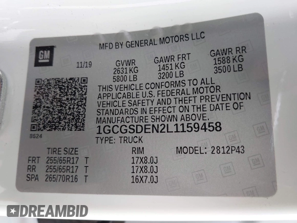 2020 Chevrolet Colorado 2WD Z71 with VIN 1GCGSDEN2L1159458, listed as a IAAI auction lot 42412924 with 90,011 mi miles and . Bid and sale history available at DreamBid. Image 9.