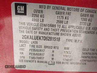 2013 GMC Terrain SLT with VIN 2GKALUEK7D6281518, listed as a IAAI auction lot 40504900 with 159,680 mi miles and . Bid and sale history available at carsss.com. Image 9.