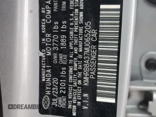 2021 Hyundai Venue SE with VIN KMHRB8A37MU065205, listed as a Copart auction lot 45198245 with 67,103 mi miles and Salvage Title. Bid and sale history available at DreamBid. Image 12.