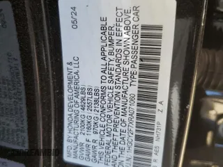 2024 Honda Accord Sport-L with VIN 1HGCY2F7XRA071060, listed as a Copart auction lot 57798775 with 37,078 mi miles and Salvage title. Bid and sale history available at DreamBid. Image 12.