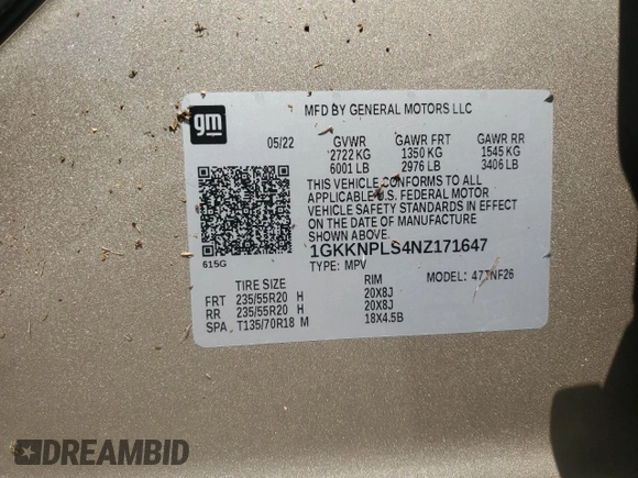2022 GMC Acadia Denali with VIN 1GKKNPLS4NZ171647, listed as a Copart auction lot 76205844 with 0 mi miles and Salvage Title. Bid and sale history available at carsss.com. Image 14.