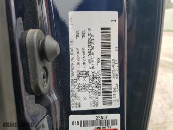 2024 Toyota Tundra 4WD Limited Hybrid with VIN 5TFJC5DB5RX063278, listed as a Copart auction lot 84620034 with 28,793 mi miles and Salvage Title. Bid and sale history available at carsss.com. Image 12.