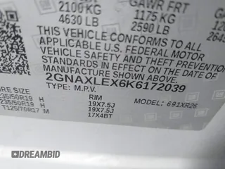 2019 Chevrolet Equinox LT with VIN 2GNAXLEX6K6172039, listed as a IAAI auction lot 41732782 with 98,548 mi miles and . Bid and sale history available at DreamBid. Image 9.