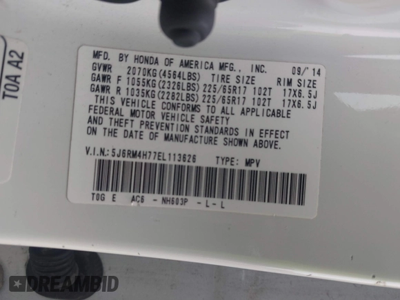 2014 Honda CR-V EX-L with VIN 5J6RM4H77EL113626, listed as a IAAI auction lot 41702024 with 135,885 mi miles. Bid and sale history available at carsss.com. Image 9.