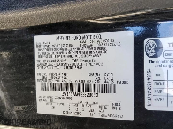 2014 Ford Mustang V6 с VIN 1ZVBP8AM4E5320093, выставлен на аукционе Copart как лот 56456695 с пробегом 138 493 миль миль и На запчасти • Non repairable. История ставок и продаж доступна на DreamBid. Изображение 12.