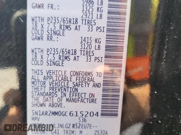 2016 Nissan Pathfinder Platinum z VIN 5N1AR2MM0GC615204, wystawiony jako Copart lot #63097975 z przebiegiem 117 098 mil mil oraz Szkoda całkowita • Salvage title. Historia ofert i sprzedaży dostępna na DreamBid. Obrazek 13.