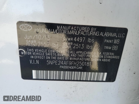 2015 Hyundai Sonata SE z VIN 5NPE24AF9FH250181, wystawiony jako Copart lot #51428235 z przebiegiem 120 251 mil mil oraz Szkoda całkowita • Salvage title. Historia ofert i sprzedaży dostępna na DreamBid. Obrazek 15.