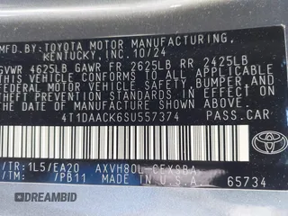 2025 Toyota Camry LE with VIN 4T1DAACK6SU557374, listed as a IAAI auction lot 42135249 with 516 mi miles and . Bid and sale history available at DreamBid. Image 9.