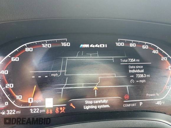 2023 BMW 4 Series M440i with VIN WBA53AT03PCL15153, listed as a Copart auction lot 49828855 with 7,354 mi miles and Salvage Title. Bid and sale history available at DreamBid. Image 9.