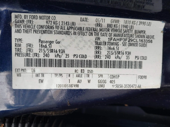 2012 Ford Focus SE with VIN 1FAHP3F29CL163358, listed as a IAAI auction lot 42390037 with 167,602 mi miles and . Bid and sale history available at DreamBid. Image 9.
