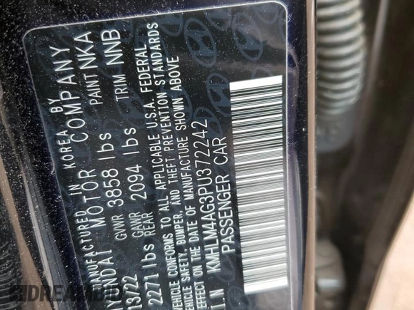 2023 Hyundai Elantra SEL with VIN KMHLM4AG3PU372242, listed as a Copart auction lot 58387375 with 13,746 mi miles and Salvage title. Bid and sale history available at DreamBid. Image 12.