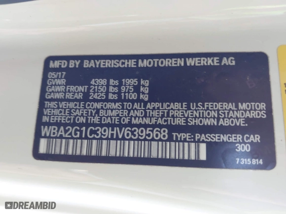 2017 BMW 2 Series M240i with VIN WBA2G1C39HV639568, listed as a IAAI auction lot 41888789 with 65,998 mi miles. Bid and sale history available at carsss.com. Image 9.