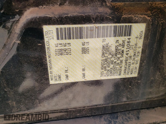 2014 Nissan Maxima S with VIN 1N4AA5AP8EC451084, listed as a Copart auction lot 50337895 with 76,202 mi miles and Salvage Title. Bid and sale history available at DreamBid. Image 12.