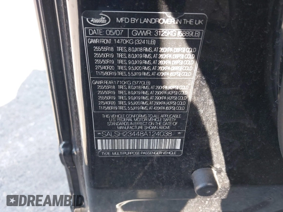 2008 Land Rover Range Rover Sport SC с VIN SALSH23448A124038, выставлен на аукционе IAAI как лот 41991703 с пробегом 158 999 миль миль и . История ставок и продаж доступна на DreamBid. Изображение 9.
