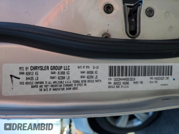 2010 Dodge Caliber SXT with VIN 1B3CB4HA4AD619210, listed as a Copart auction lot 54139335 with 155,383 mi miles and Clean Title. Bid and sale history available at DreamBid. Image 12.