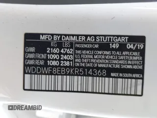 2019 Mercedes-Benz C 300 with VIN WDDWF8EB9KR514368, listed as a IAAI auction lot 41706039 with 71,315 mi miles and . Bid and sale history available at carsss.com. Image 9.