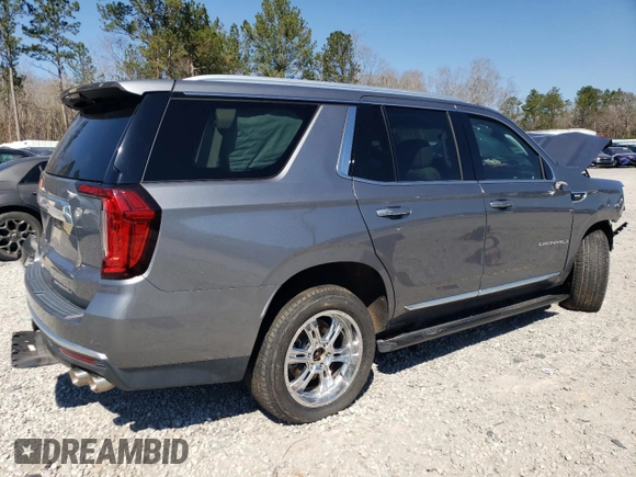 2021 GMC Yukon Denali with VIN 1GKS2DKL2MR129896, listed as a Copart auction lot 46808315 with 0 mi miles and Salvage Title. Bid and sale history available at carsss.com. Image 3.