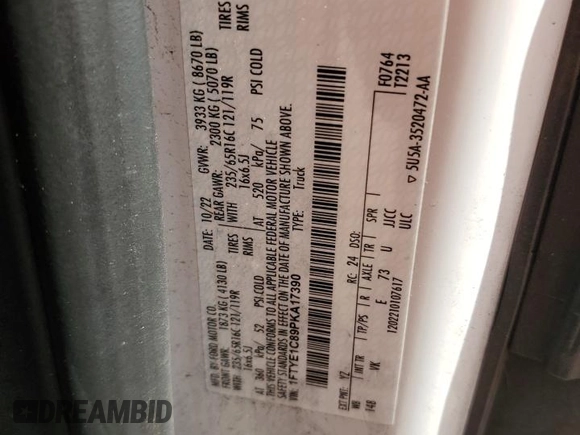 2023 Ford Transit Cargo z VIN 1FTYE1C89PKA17390, wystawiony jako Copart lot #83939214 z przebiegiem 76 099 mil mil oraz Szkoda całkowita • Salvage title. Historia ofert i sprzedaży dostępna na DreamBid. Obrazek 13.