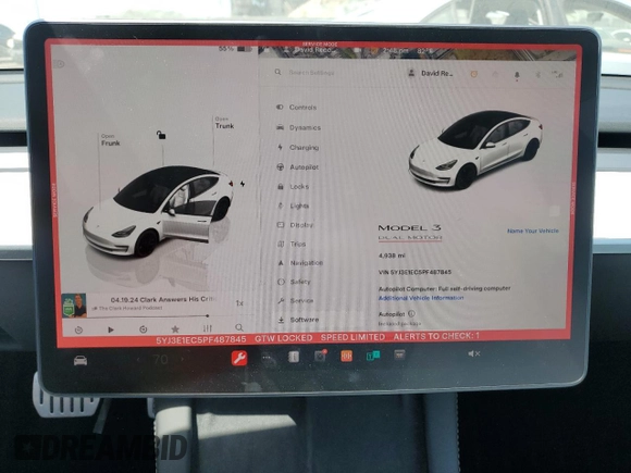 2023 Tesla Model 3 Performance with VIN 5YJ3E1EC5PF487845, listed as a Copart auction lot 62686164 with 4,938 mi miles and Salvage Title. Bid and sale history available at carsss.com. Image 9.