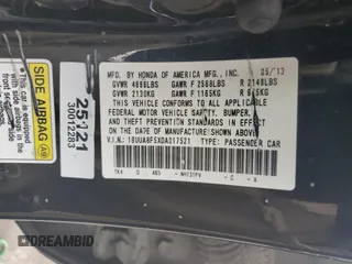 2013 Acura TL Technology z VIN 19UUA8F5XDA017521, wystawiony jako Copart lot #57166125 z przebiegiem 160 167 mil mil oraz Szkoda całkowita • Salvage title. Historia ofert i sprzedaży dostępna na DreamBid. Obrazek 12.