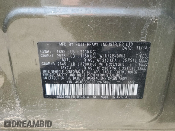 2015 Subaru Outback Limited with VIN 4S4BSBNC8F3267486, listed as a Copart auction lot 52878395 with 154,152 mi miles and Salvage Title. Bid and sale history available at DreamBid. Image 14.