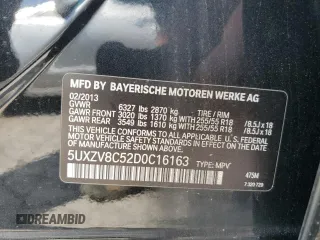 2013 BMW X5 xDrive50i with VIN 5UXZV8C52D0C16163, listed as a Copart auction lot 66049245 with 113,877 mi miles and Clean title. Bid and sale history available at DreamBid. Image 13.