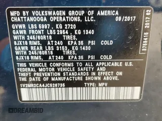 2018 Volkswagen Atlas SEL with VIN 1V2MR2CA4JC526735, listed as a Copart auction lot 48116255 with 121,838 mi miles and Salvage title. Bid and sale history available at DreamBid. Image 13.