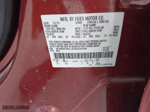 2014 Ford Edge Limited with VIN 2FMDK3KC3EBA20300, listed as a IAAI auction lot 41432932 with 193,252 mi miles. Bid and sale history available at carsss.com. Image 9.