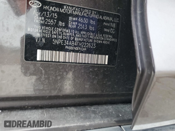 2015 Hyundai Sonata Sport with VIN 5NPE34AB4FH222623, listed as a Copart auction lot 47863515 with 132,317 mi miles and Salvage Title. Bid and sale history available at carsss.com. Image 14.