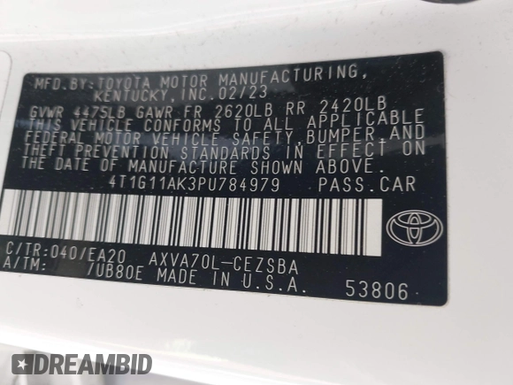 2023 Toyota Camry SE with VIN 4T1G11AK3PU784979, listed as a IAAI auction lot 42152149 with 49,070 mi miles. Bid and sale history available at carsss.com. Image 9.