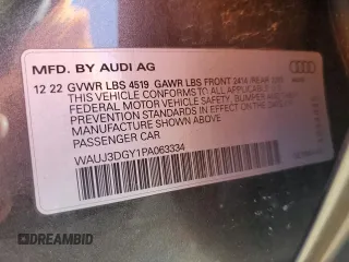 2023 Audi S3 Prestige z VIN WAUJ3DGY1PA063334, wystawiony jako Copart lot #41694744 z przebiegiem 6 019 mil mil oraz . Historia ofert i sprzedaży dostępna na DreamBid. Obrazek 12.