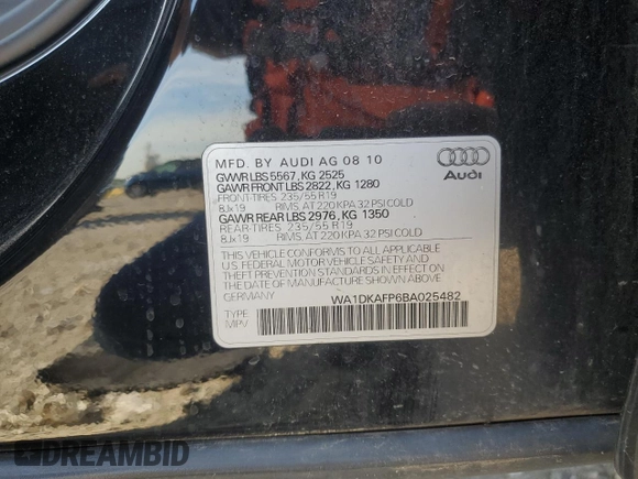 2011 Audi Q5 Premium Plus with VIN WA1DKAFP6BA025482, listed as a Copart auction lot 63649095 with 162,449 mi miles and Salvage title. Bid and sale history available at DreamBid. Image 13.