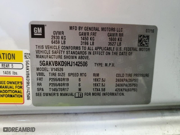 2017 Buick Enclave Leather with VIN 5GAKVBKD9HJ142506, listed as a Copart auction lot 48520255 with NaN miles and Salvage Title. Bid and sale history available at carsss.com. Image 13.