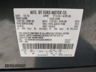 2016 Ford Explorer XLT z VIN 1FM5K8DHXGGC65035, wystawiony jako IAAI lot #42336931 z przebiegiem 81 244 mil mil oraz . Historia ofert i sprzedaży dostępna na DreamBid. Obrazek 9.