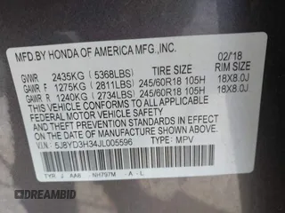 2018 Acura MDX with VIN 5J8YD3H34JL005596, listed as a IAAI auction lot 41507285 with 122,408 mi miles and . Bid and sale history available at carsss.com. Image 9.