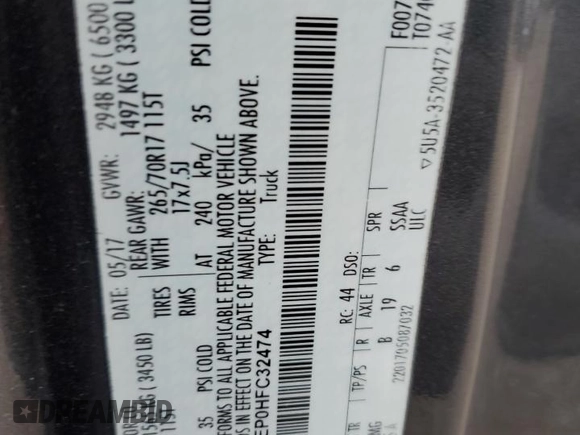 2017 Ford F-150 XL with VIN 1FTEX1EP0HFC32474, listed as a Copart auction lot 63428025 with 97,151 mi miles and Salvage title. Bid and sale history available at DreamBid. Image 12.