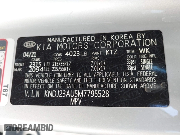 2021 Kia Soul S with VIN KNDJ23AU5M7795528, listed as a IAAI auction lot 41718018 with 75,098 mi miles and . Bid and sale history available at DreamBid. Image 9.