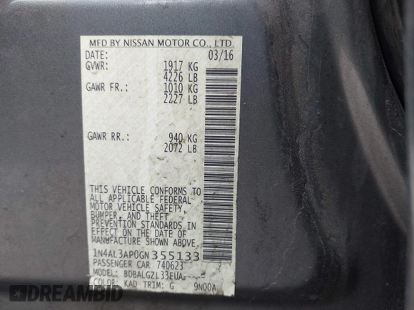 2016 Nissan Altima S with VIN 1N4AL3AP0GN355133, listed as a IAAI auction lot 42120141 with 172,007 mi miles and . Bid and sale history available at carsss.com. Image 9.