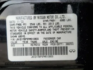 2023 Infiniti Q50 Luxe with VIN JN1EV7BP5PM510800, listed as a Copart auction lot 46805035 with 35,446 mi miles and Salvage Title. Bid and sale history available at DreamBid. Image 14.