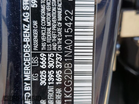 2022 Mercedes-Benz EQS with VIN W1KCG2DB1NA015422, listed as a Copart auction lot 61472114 with 13,429 mi miles and Salvage Title. Bid and sale history available at carsss.com. Image 12.